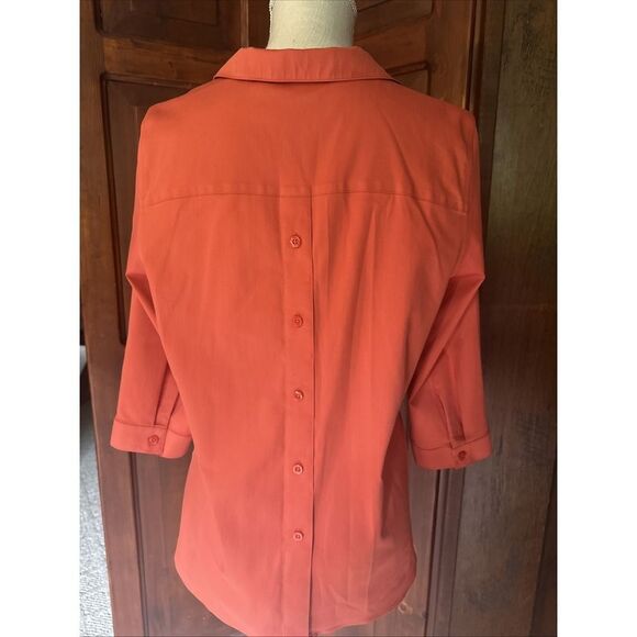 Womens Chico's Size 0 (4) No-Iron Stretch Button Front Orange 3/4 Sleeve Shirt - Picture 5 of 6